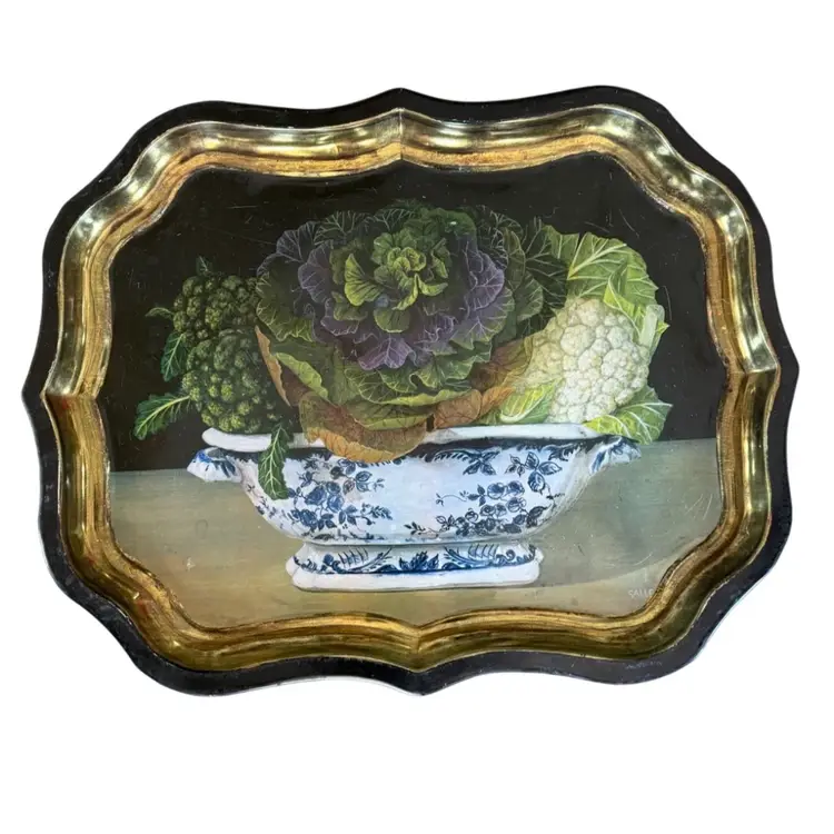 Toleware Style English Tray for Sherwood Studio Vegtable Bowl by Gallery Artist Stephanie Hoppen 22-1/2" x 17-1/2"