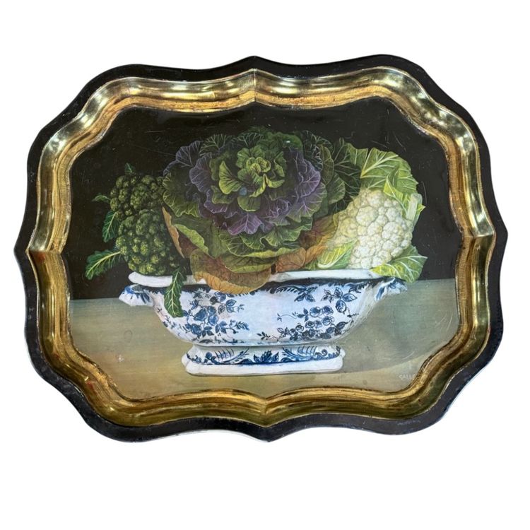 Toleware Style English Tray for Sherwood Studio Vegtable Bowl by Gallery Artist Stephanie Hoppen 22-1/2" x 17-1/2"