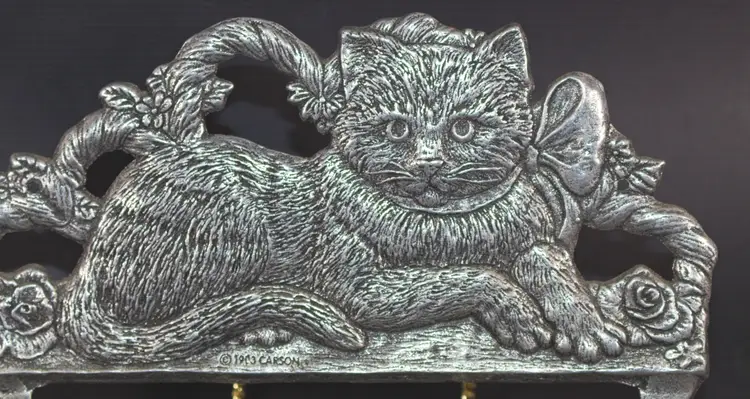 Vintage 1993 Carson Pewter Kitty Cat 3 Hook Wall Hanging Key Organizer