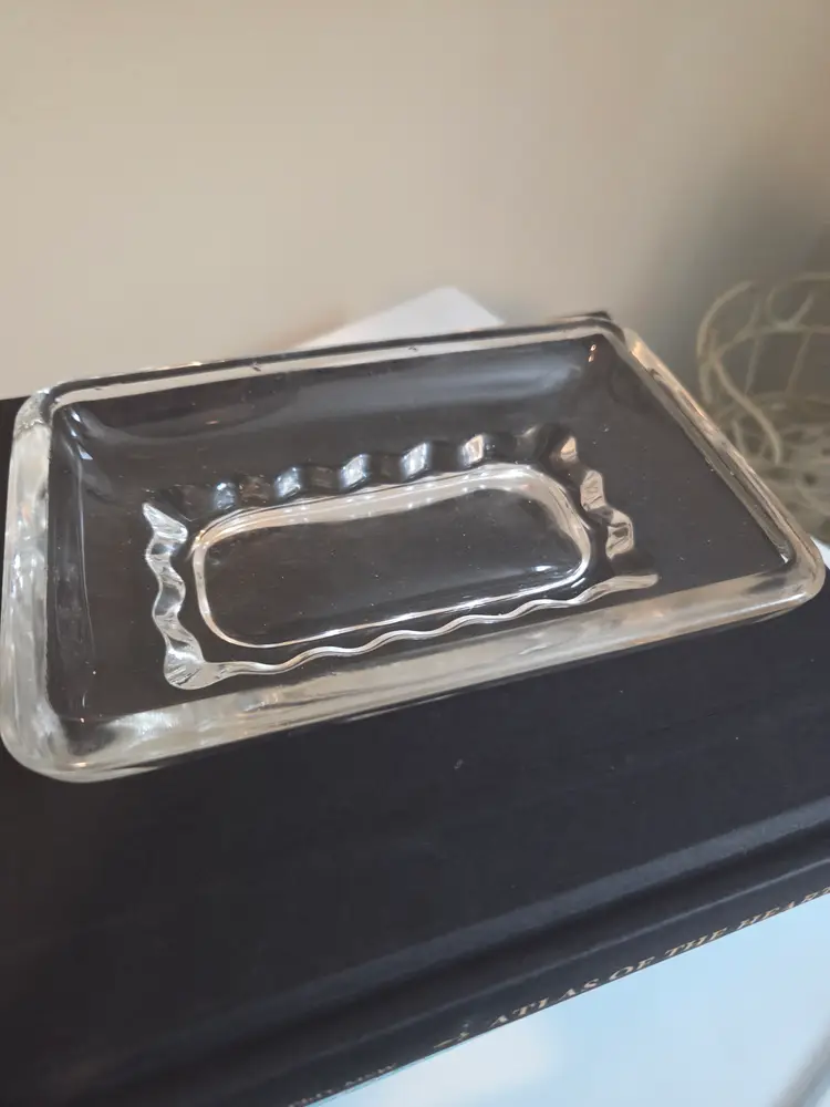 Vintage Rectangular Thick Glass Footed Dish
