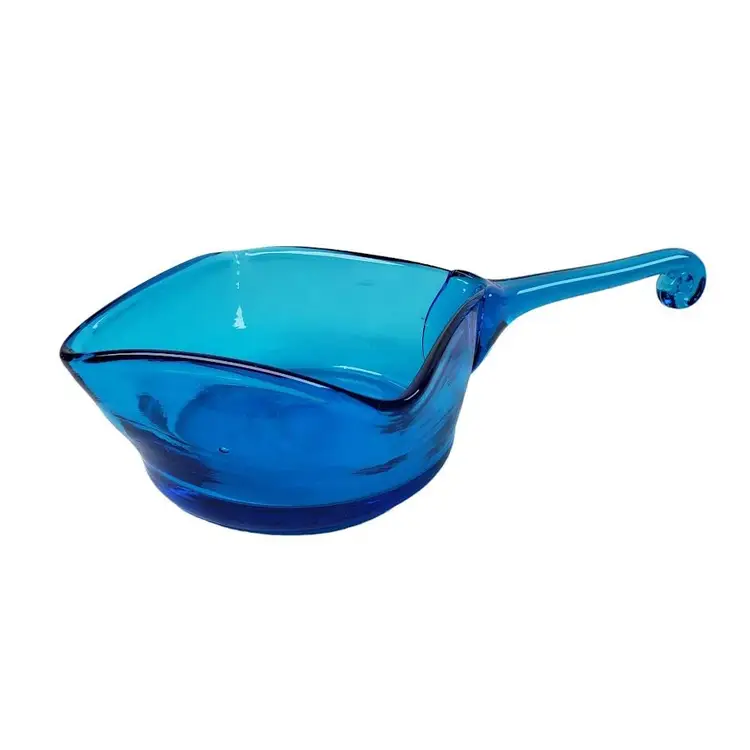 Empoli Italian Art Glass Square Bowl Attached Handle Hand Blown Made in Italy