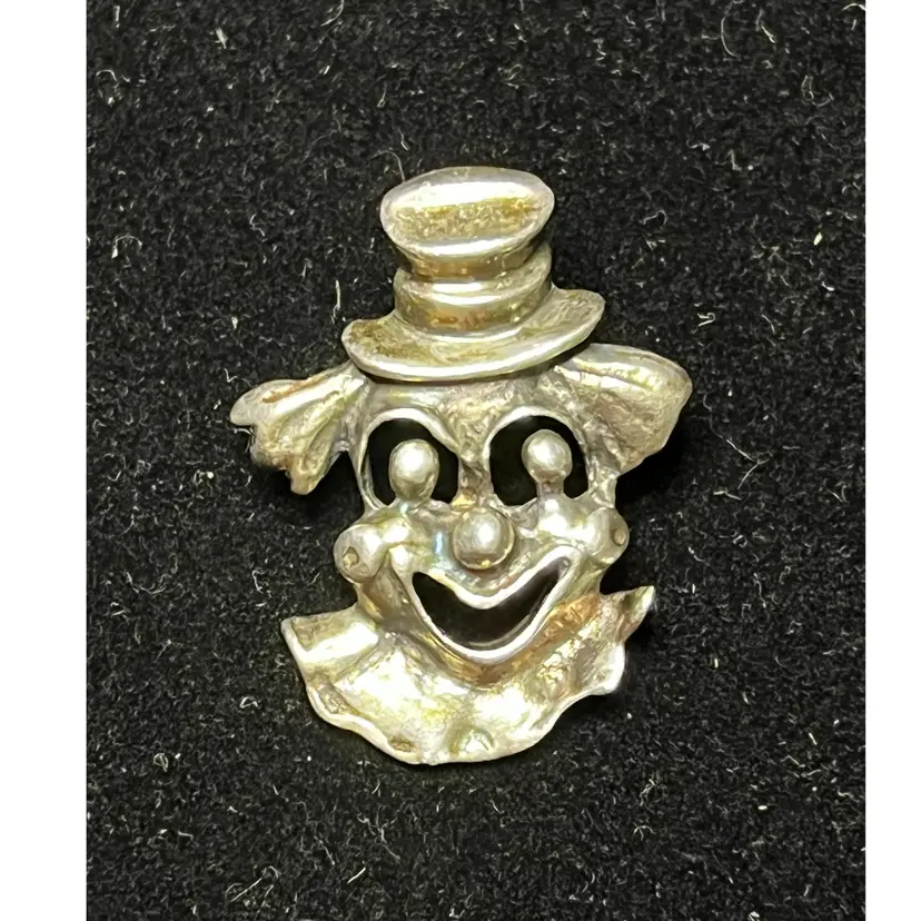 VTG 3D Happy Clown Face Sterling Silver Brooch Pin Stamped 925 1.5"