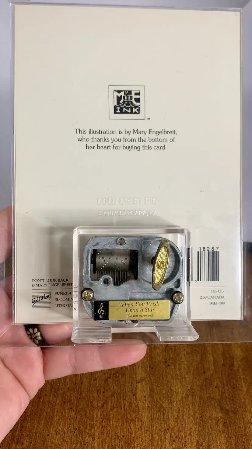 VTG Mary Engelbreit “Don’t Look Back” 1985 Framed Musical Greeting Card When You Wish Upon A Star Music Box