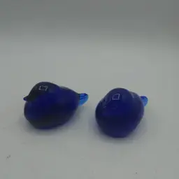 Vintage Swedish Reijmyre by Tyko? Axelsson Cobalt Blue Glass Chubby Tiny Birds