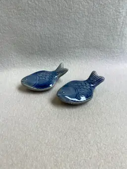 Vintage Blue Fish Figurines - Set of 2 (N172)
