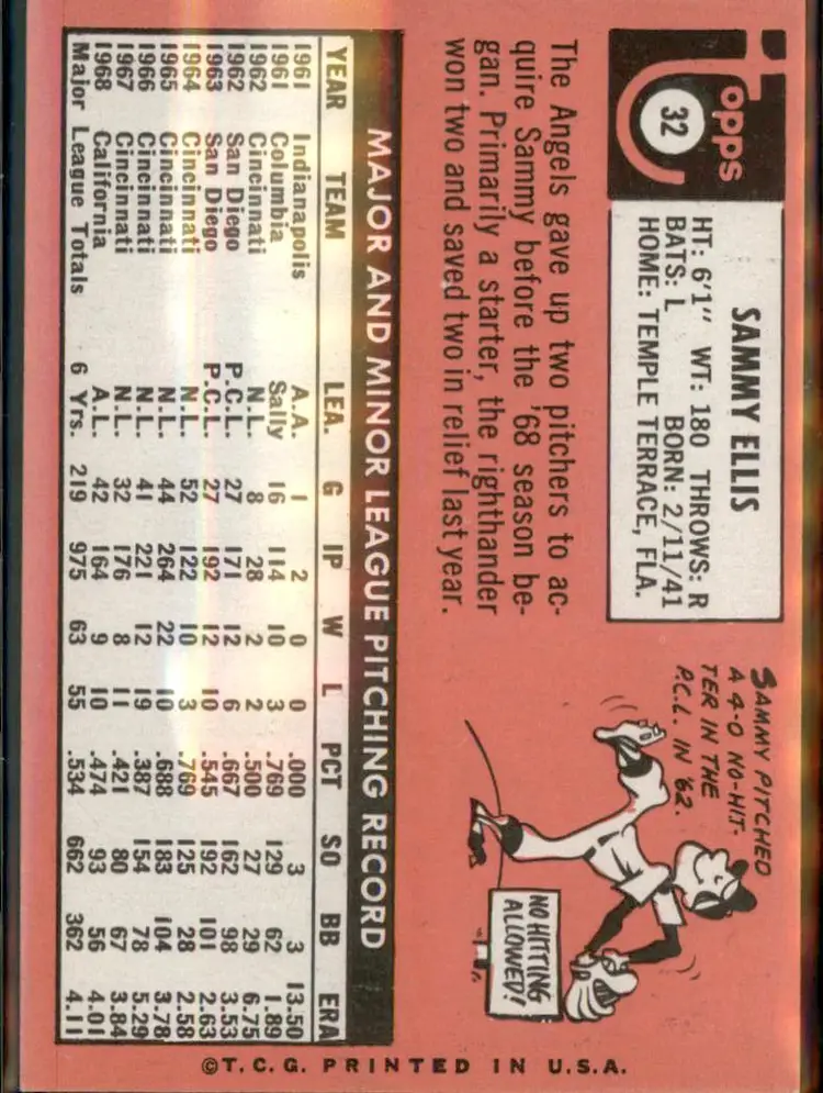 1969 Topps #32 Sammy Ellis - (pk3) - California Angels