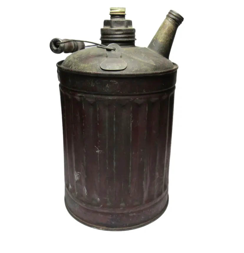 Vintage Galvanized Metal 1 Gallon Gas/Oil/Kerosene Can With Wood/Metal Handle