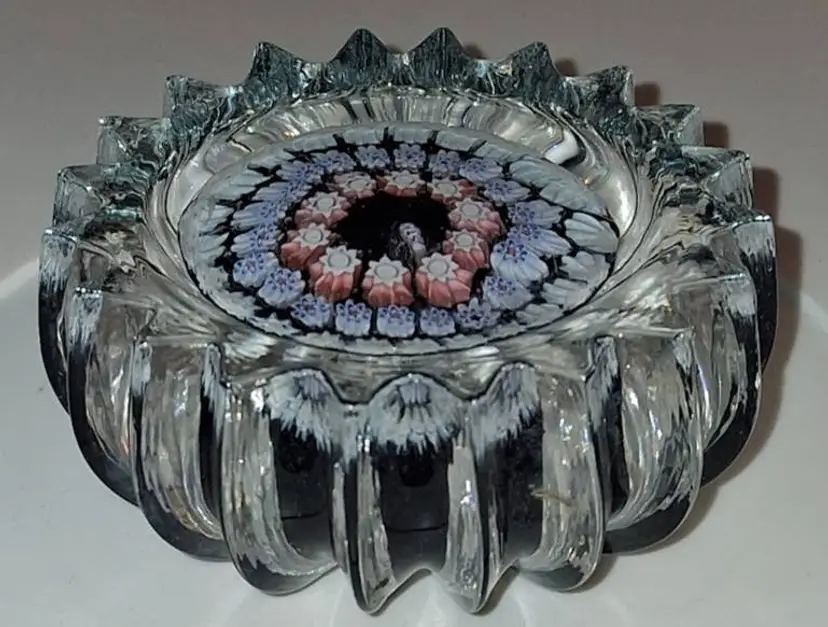 John Deacons St. Kilda Millefiori Art Glass 20 Point Star Paperweight (More Blue Version)