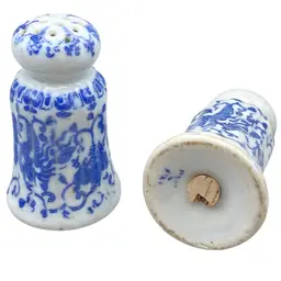 Chinoiserie Phoenix Bird Floral Porcelain Shakers Cottage Blue White Floral
