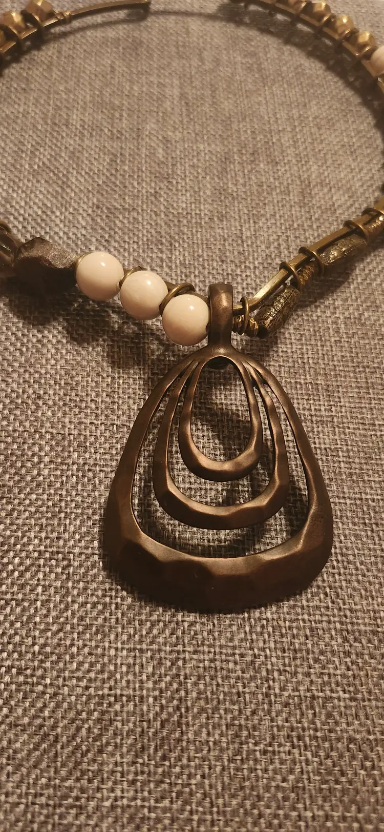 Bold Premier Designs Statement Necklace with Cream Beads and Tiered Pendant