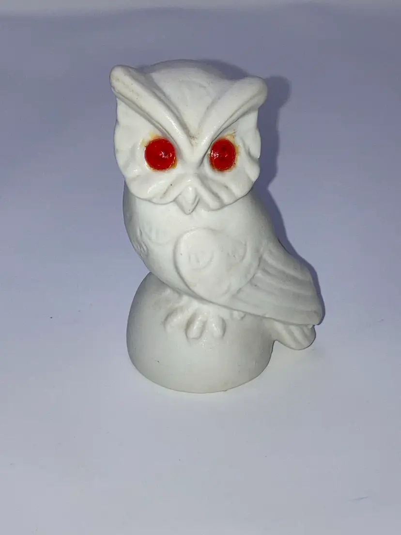 White Owl With Red Eyes!  2 1/4” Wide x 3 1/2” Tall!