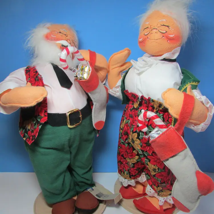 set of vintage Mr and Mrs Claus 18" doll with sticking Annalee dols Christmas Santa 1998