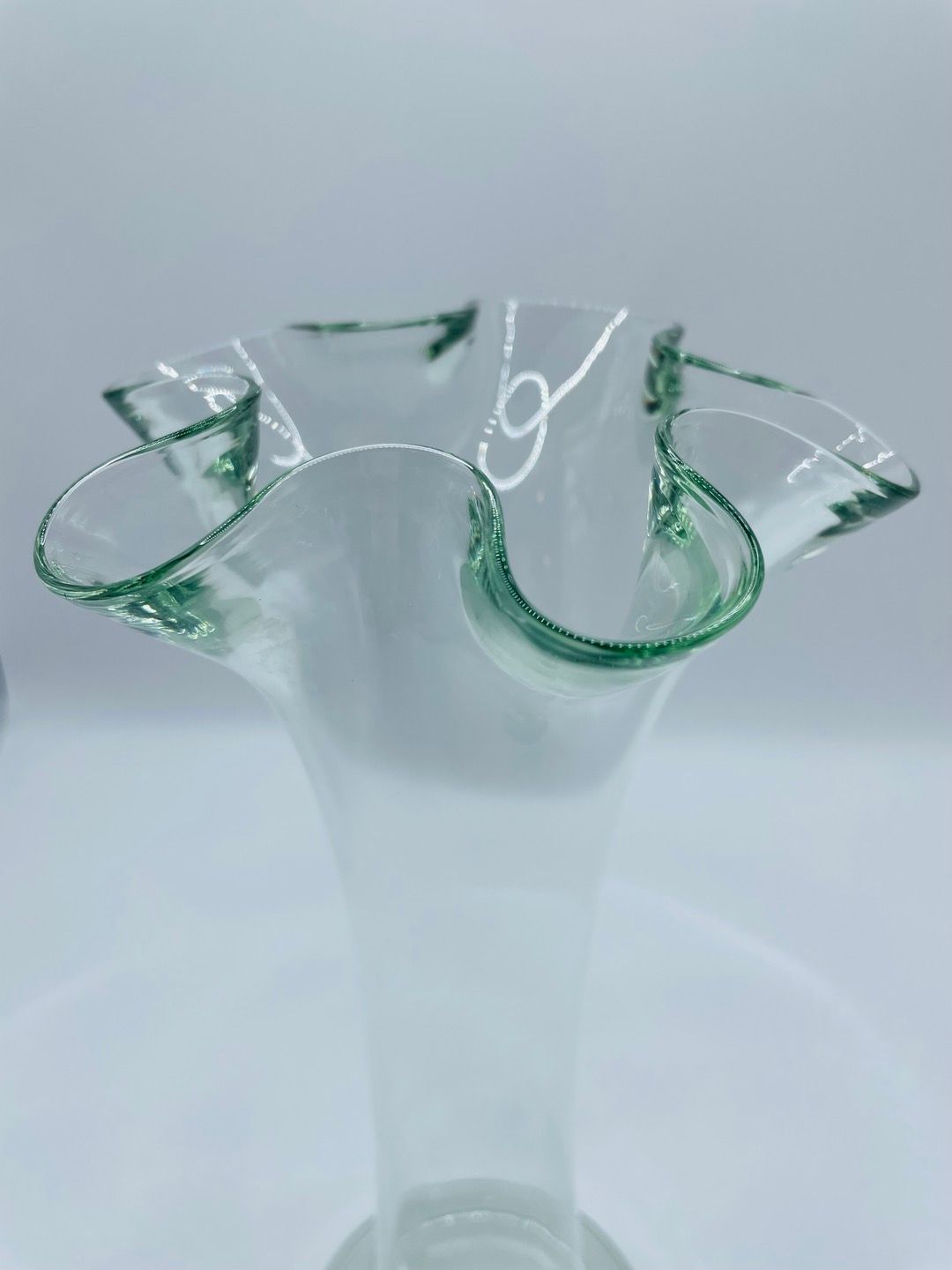 La Mediterranea, Recycled Light Green Glass, Ruffle Top Vase, Made