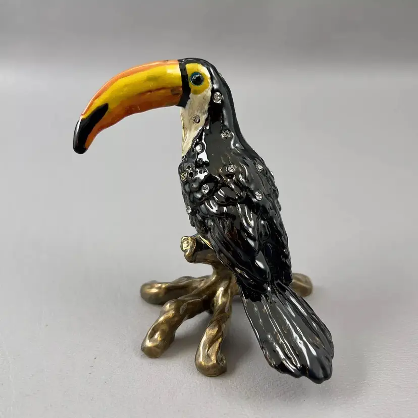 Enameled Toucan Bird Hinged Trinket Box Jeweled Hinged 3" LT