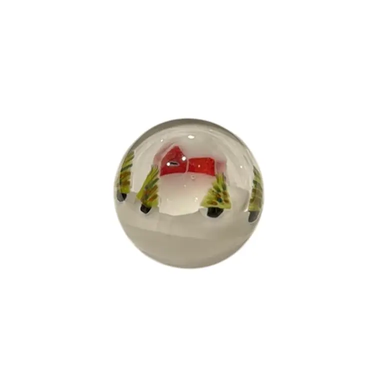 #01 Marble * Zac De Simone Art Glass - 1.25” - 3D Christmas Scene Red Barn & Trees In Snowy Field