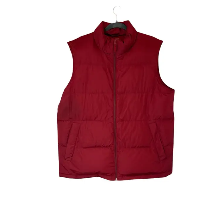 Lands End Feather Down Puffer Vest Quilted Coat Insulated Men L Red Gorpcore