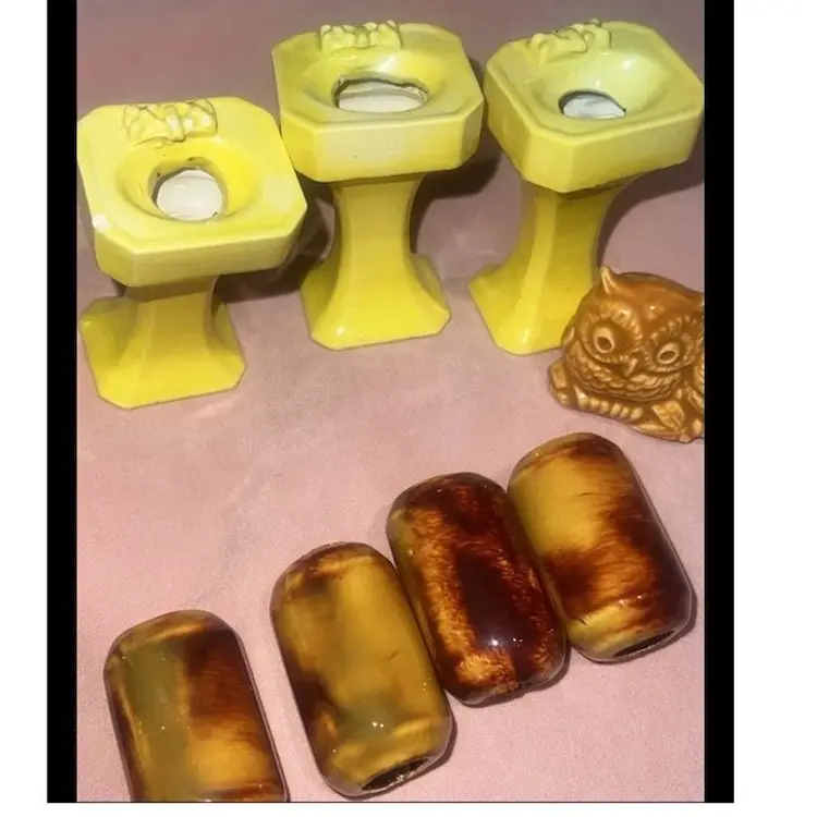 LOT 14 VTG MCM Macrame Beads Large OWLS BUTTERFLYS SINKS ORANGE BROWN