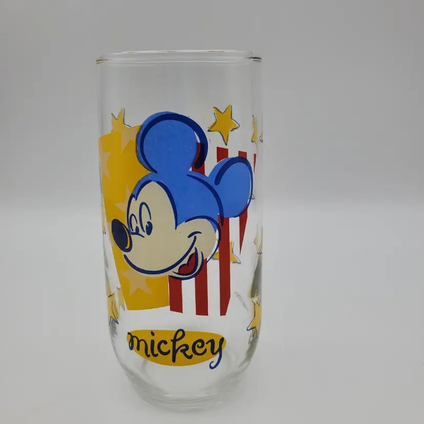 Anchor Hocking Mickey Mouse Glass Tumbler Stars And Stripes 6" Tall Collectible