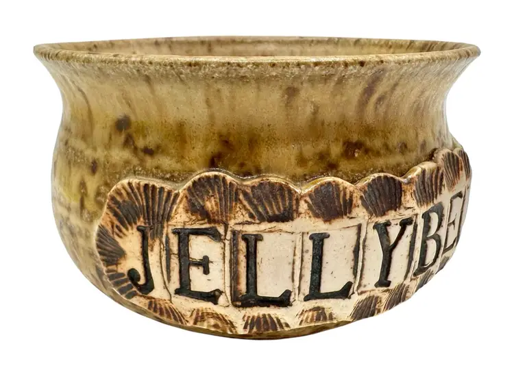 Studio Art Pottery Jelly Bean Candy Dish Bowl Beige Jellybelly Round 4.5 x 2.75”