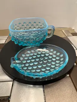 Vintage Fenton Blue Opalescent Tea Cup And Spoon Rest