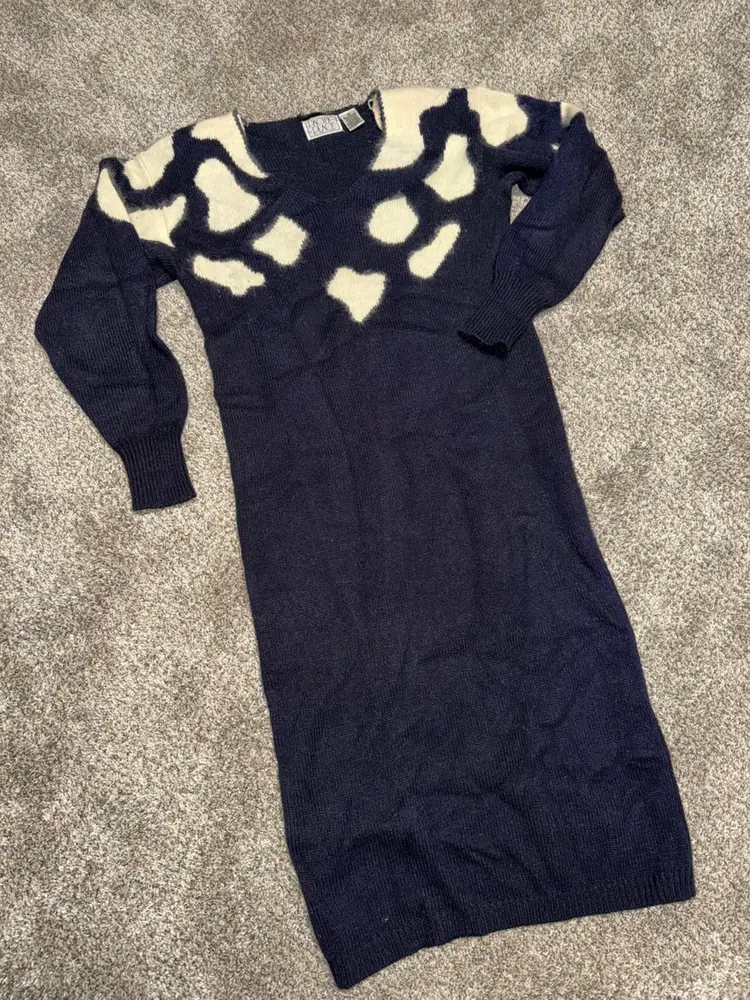 Pacific Place Vintage Angora Dress Size Small Black And Cream Giraffe Print