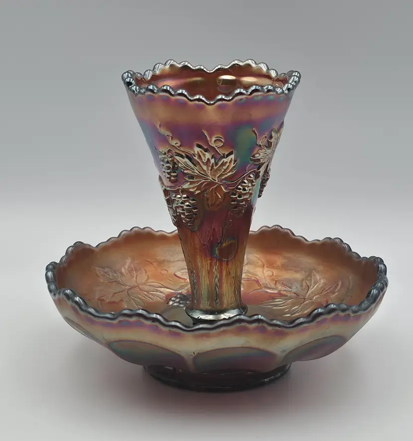 Antique Fenton Grape Amethyst Carnival Glass Small Epergne *READ*