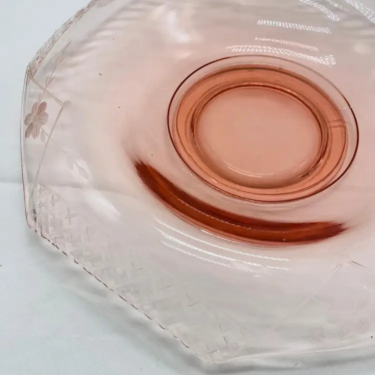 Vintage Mikasa Rosella Pink Glass Flower Scallop Rim Etched Serving Bowl