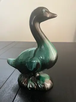 Vtg Blue Mountain Pottery Standing Duck Figurine Blue/Green/Black Drip Glaze