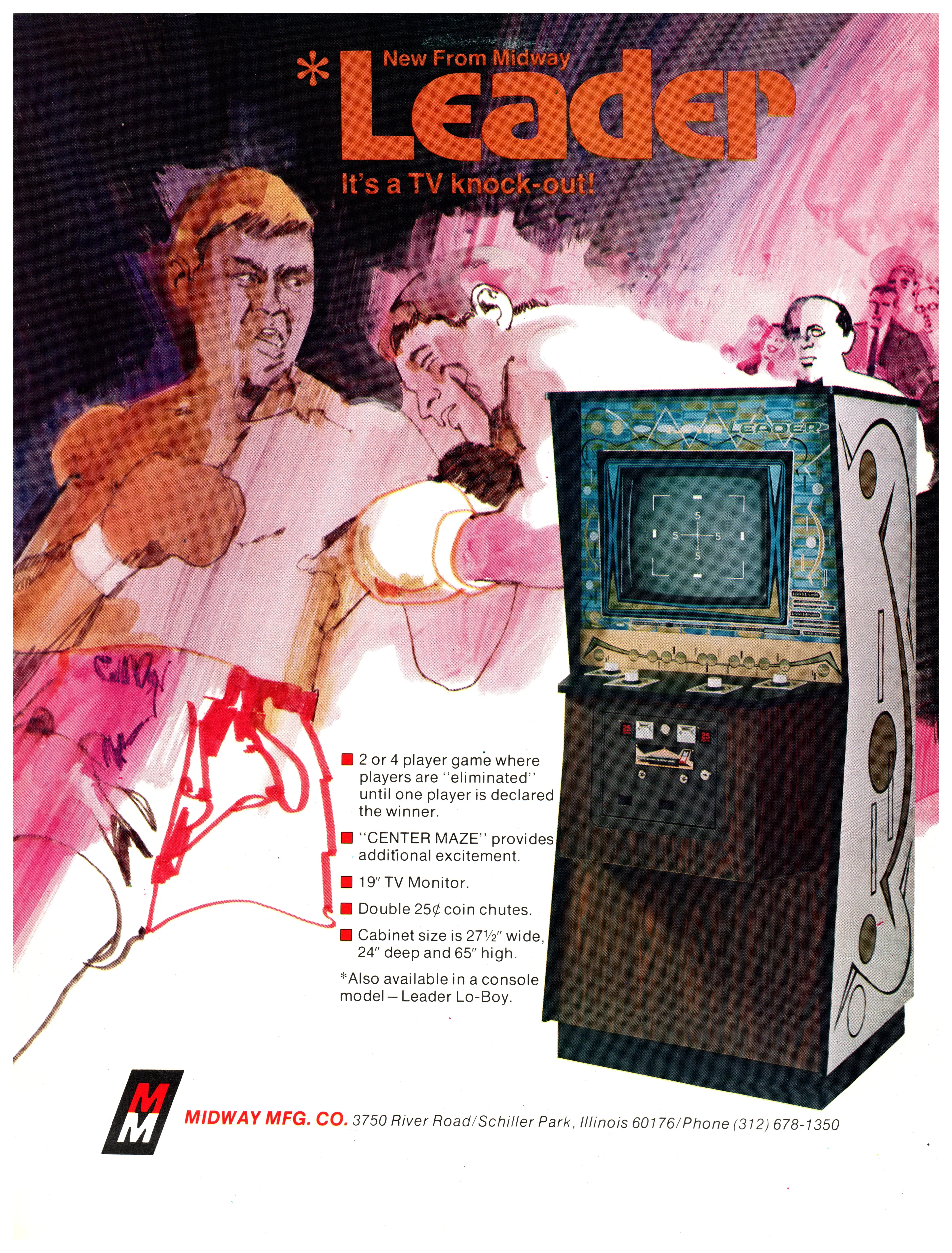 Vintage Midway Leader Arcade Game Ad Original Print 19" Monitor Lo-Boy