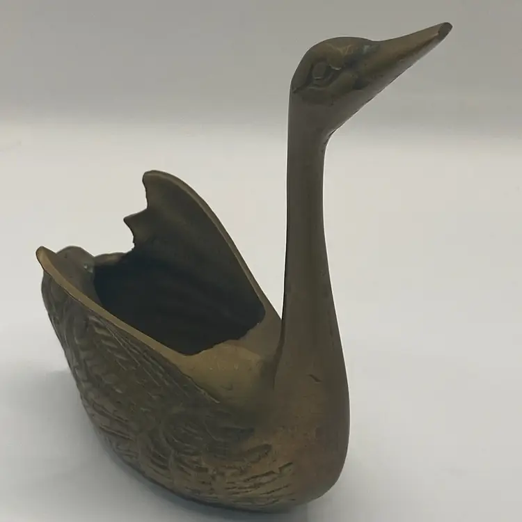 Brass Swan Planter, Made In Korea, Small , Outstreched Neck