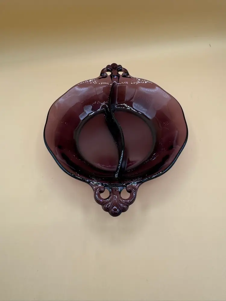 Fostoria Lafayette Amethyst Glass Relish Dish 1930”s Antique & Rare