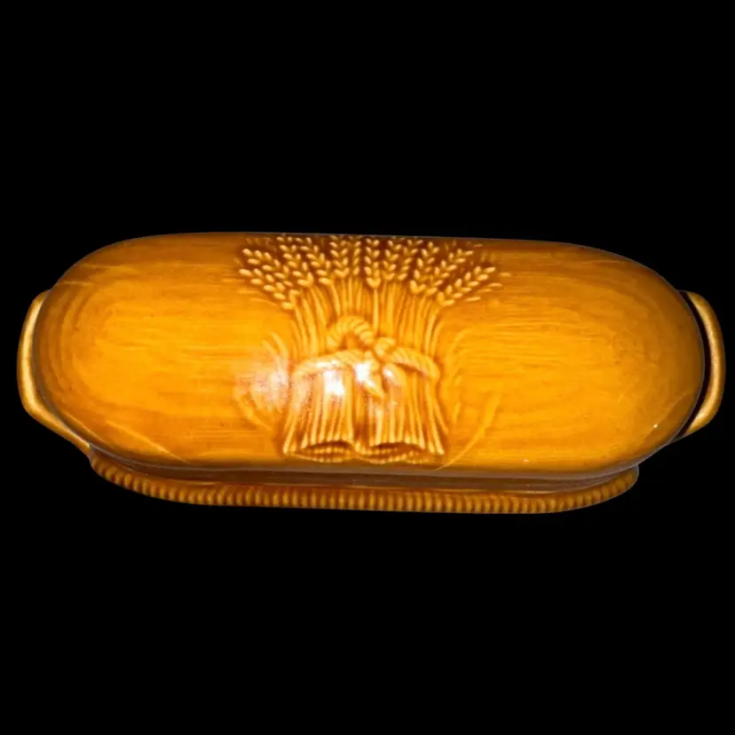 Franciscan Half Moon Covered Butter Dish Wheat Golden Brown Harvest Vintage