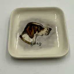 Gort Bone China Hand Painted Small Square Hunting Dog Trinket Dish