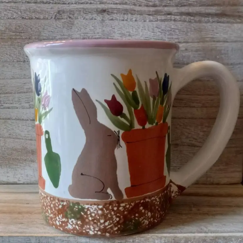 Starbucks Easter Bunny Rabbit Tulips Coffee Mug Handpainted in Hungary Easter