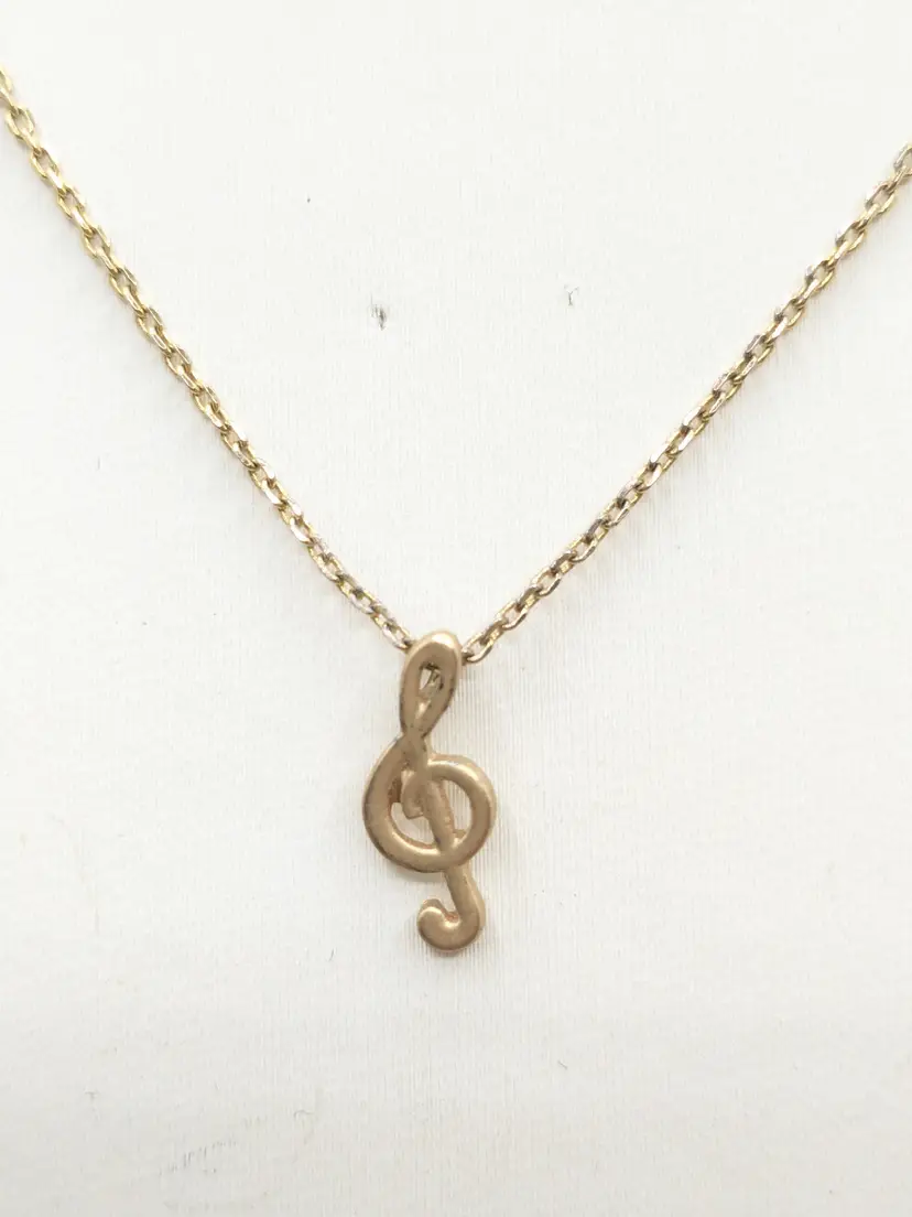 Gold Tone Treble Clef Pendant Necklace