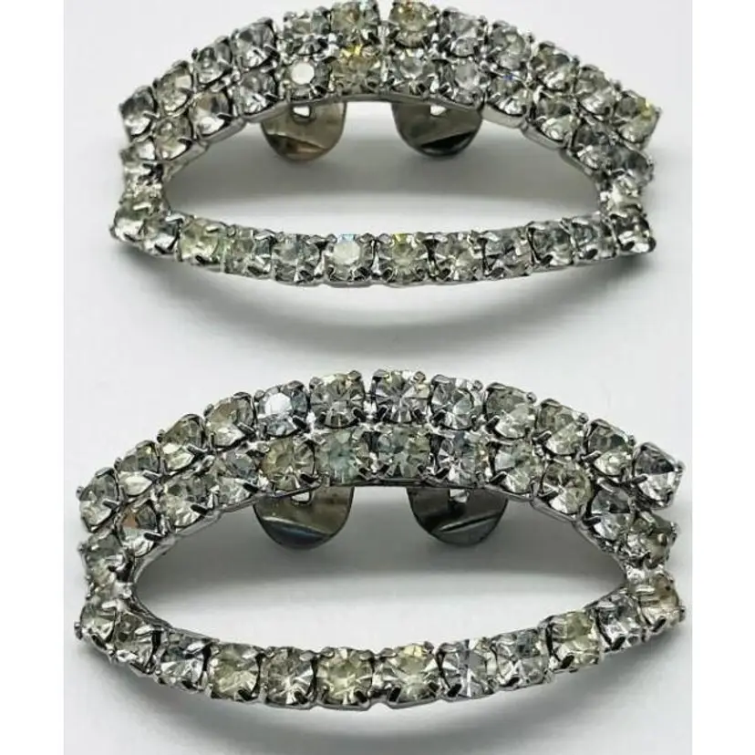 MUSI Vintage Rhinestone Shoe Clips Silver Tone Sparkling Pair 12810