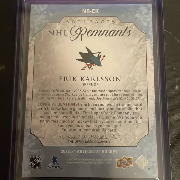 Erik karlsson NHL Remnants Jersey Patch