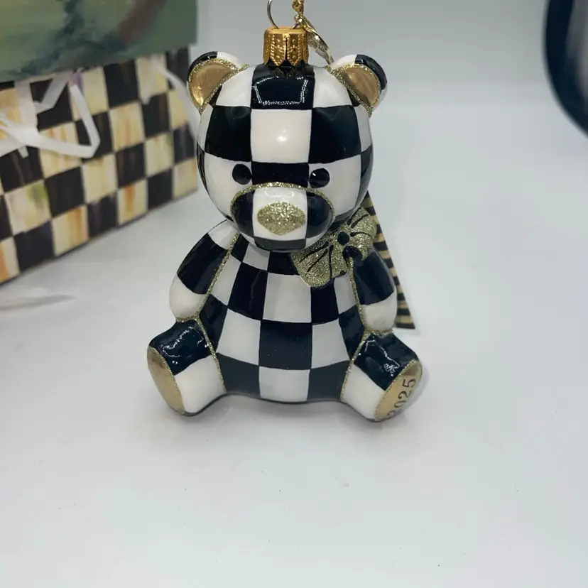 MacKenzie-Childs Courtly Check  Bear Glass Ornament New With Tag 2025