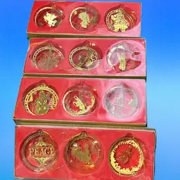 Lot Of Brass Christmas Ornaments, 4 Sets Of 3 In Each Box. All Different, In Original Package. Free Shipping For This Item.