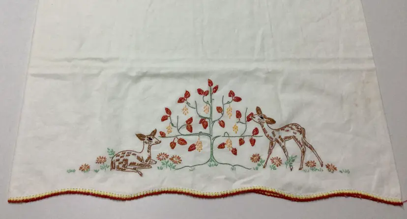 Vintage Embroidered Deer Pillow Case