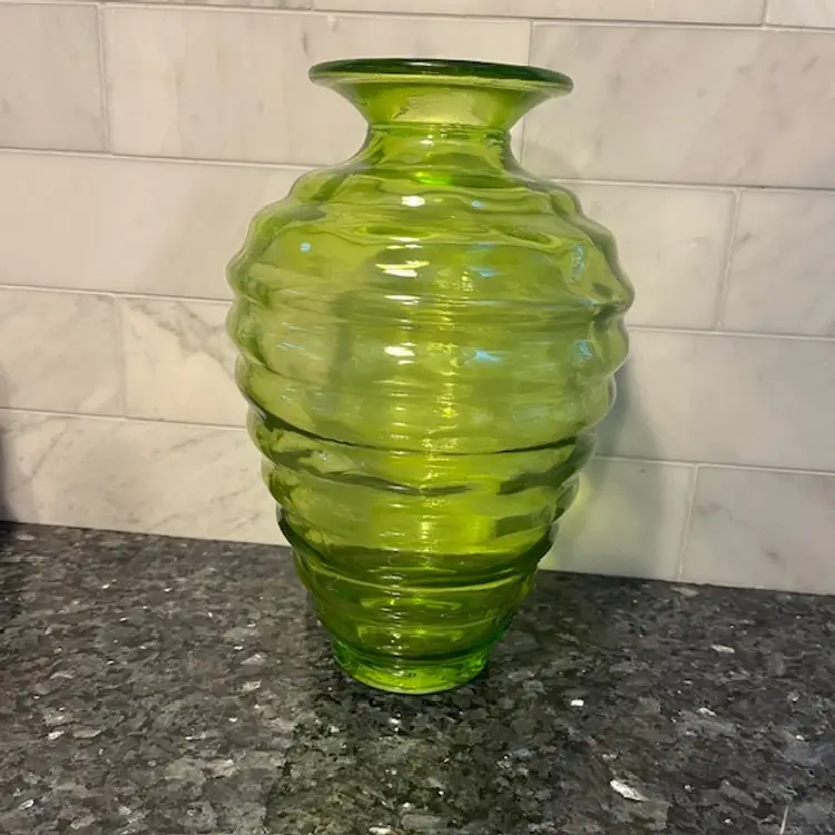 ECOglass Spain - Recycled Green Art Glass Vase 11.75" x 7" wide