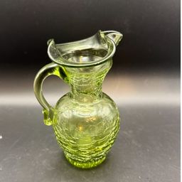Vintage Green Crackle Glass Pitcher - Glows!