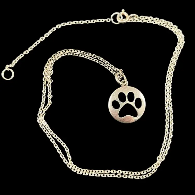 925 Zina Beverly Hills Paw Print Necklace, Sterling Silver Paw Print Charm On Sterling Silver Chain, 925 Dog Print Pendant, Dog Paw Charm