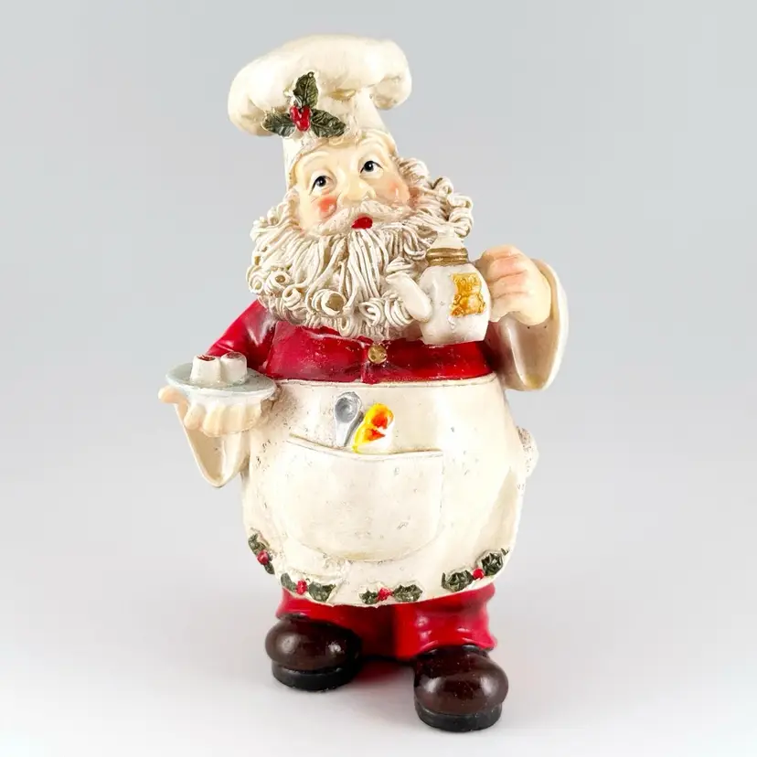Santa Baker Chef Serving Tea & Tarts Paper Mache Christmas Figurine