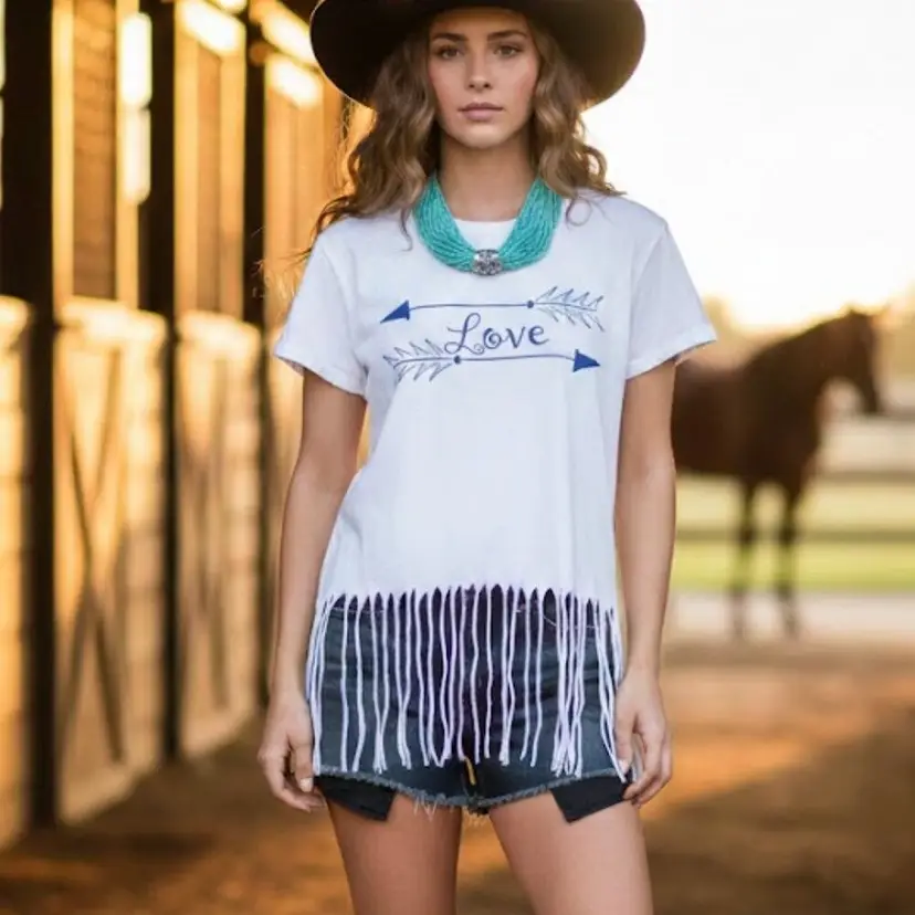 213 Apparel Ladies Love Fringed Shirt NWT