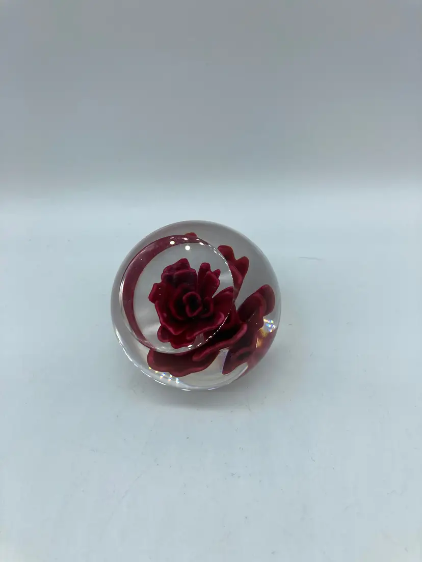 Red Rose Glass Paperweight, 2 Polished Sides *