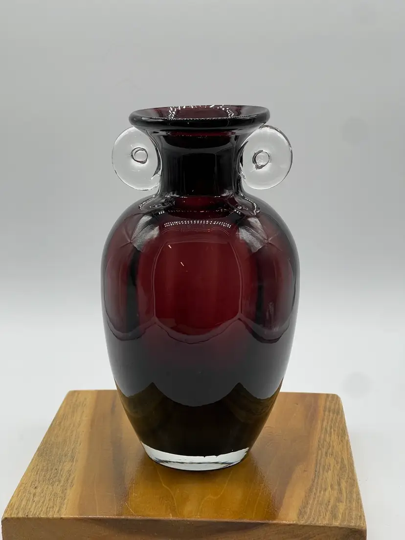 Vintage Amethyst Blown Vase Applied Clear Handles 2 Flea Bites