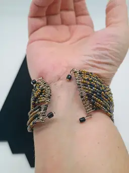 Adjustable Beaded Woven Boho Chuny Cuff Bracelet NWT by My Style Earth Tones