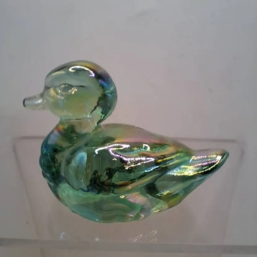 Fenton Art Glass Green Iridescent Mini Baby Duck