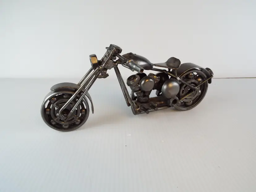 Motorcycle Custom Bike Scrap Found Metal Desk Art Sculpture Wheels Move Gift